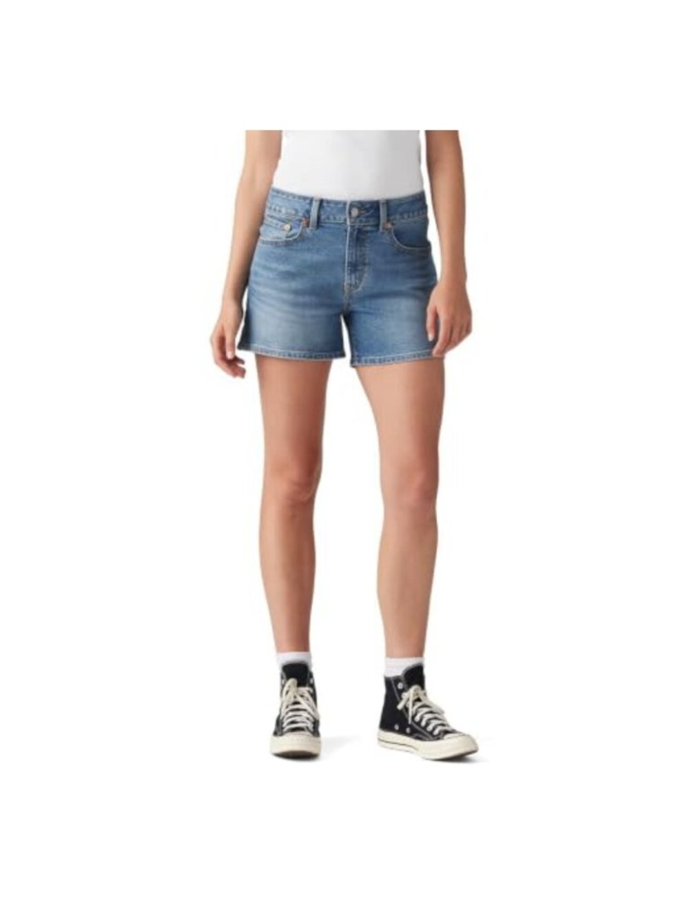 Mid Rise A-line Jean Shorts with Stretch Cotton Blend